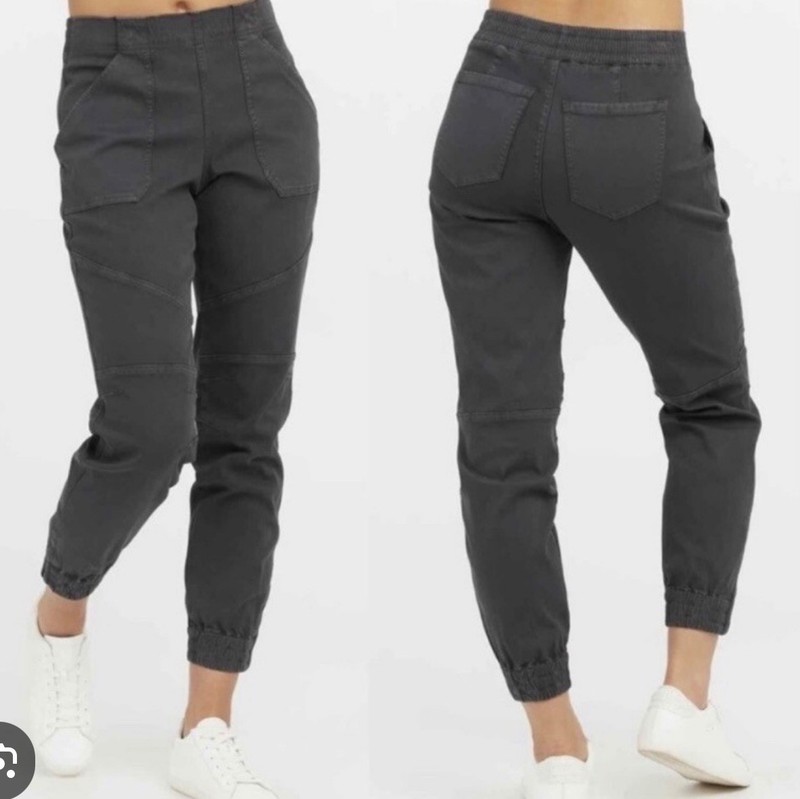 SPANX Women's Washed Black Stretch Twill Jogger Pants size Large EEUC