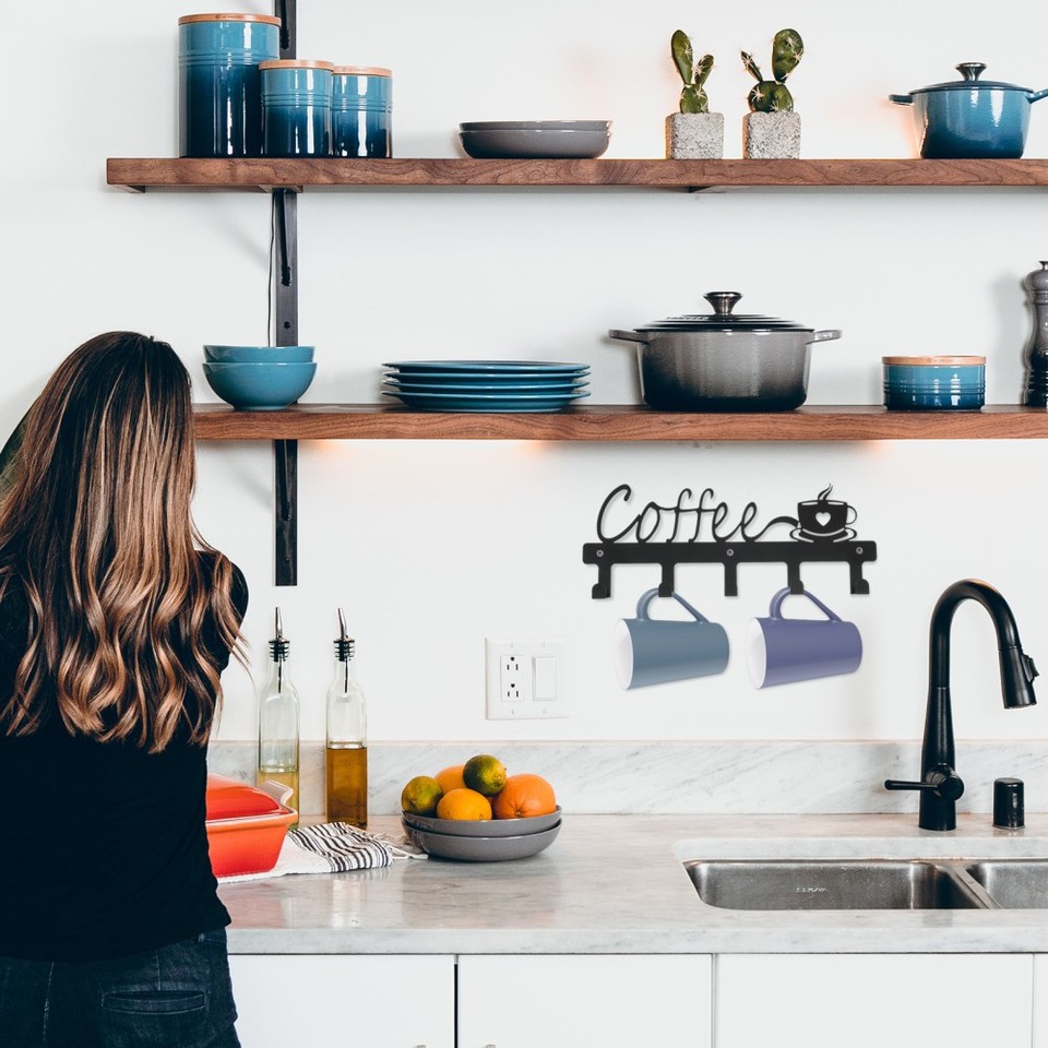 Muig Rack Coffee Mug Wall Rack Coffee Cup Holder Wall Mounted with Hooks Kitchen ...