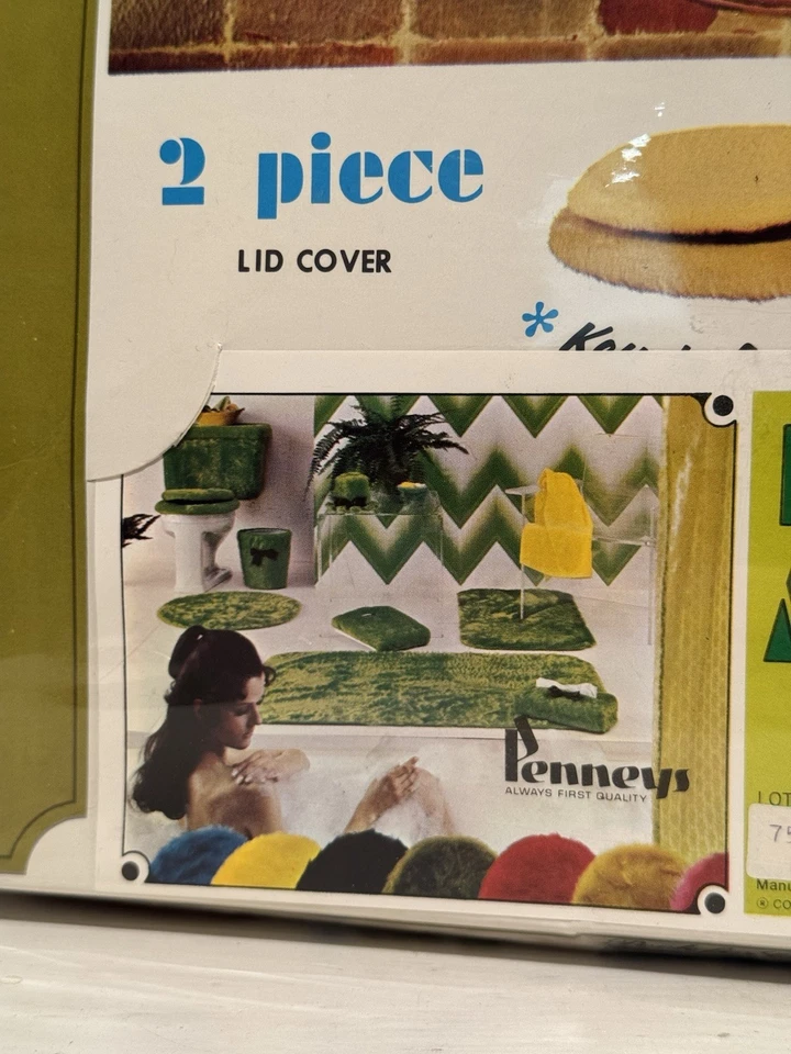 Vintage Penneys Green Shag Toilet Cover 2-Piece Seat Lid NOS 1960s Fashion Manor - Image 2 of 4