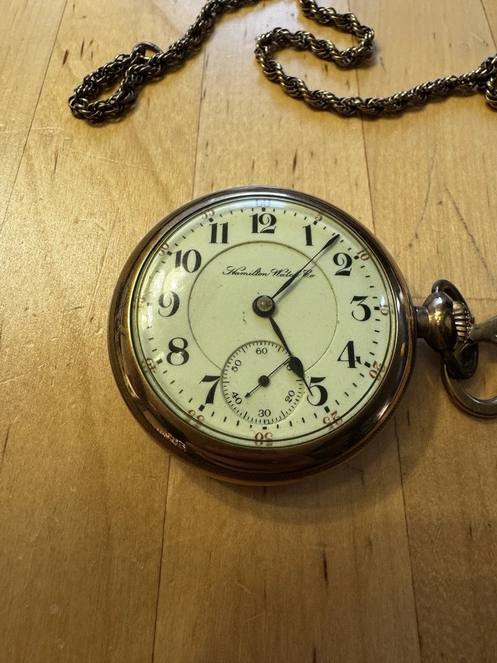 1917 Hamilton 992 21j RAILROAD Pocket Watch - Open Dial + 17 Chain, Keeps Time - Image 3 of 4