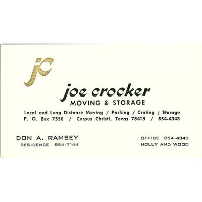 Joe Crocker Don A Ramsey Corpus Christi TX Vintage Business Card SB4-B6
