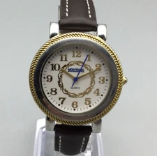 Montana Silver Smiths Watch Women 35mm Silver Gold Tone Leather New Battery