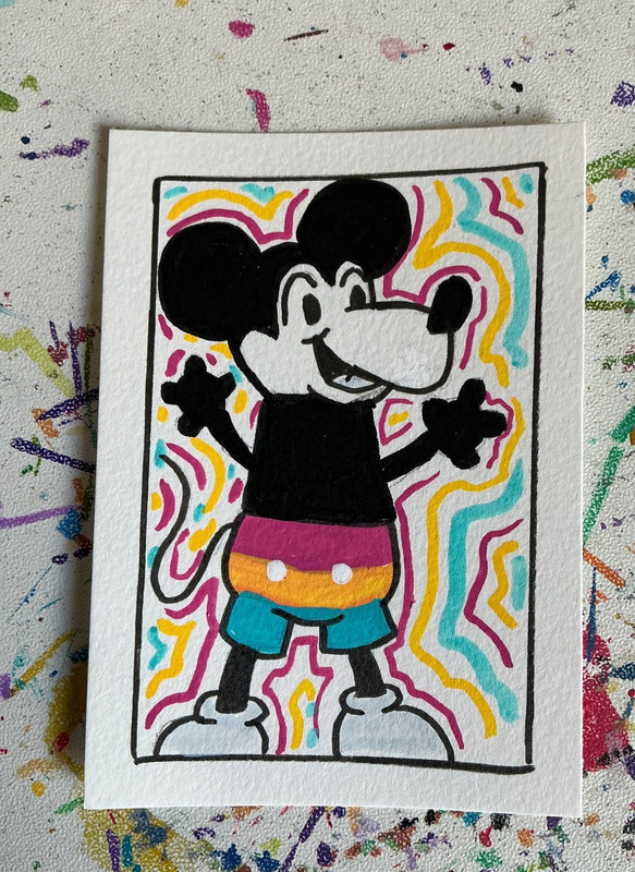 aceo art card, Pansexual Pride, Steamboat Mickey, acrylic, Artist_Hollyk