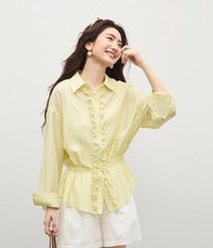 Women Spring 2026 Acetate Shirt Office Ladies Long Sleeve Tops Ruffle