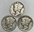 1936-D, 1936-S and 1939-D 10C Mercury Dimes 90% Silver