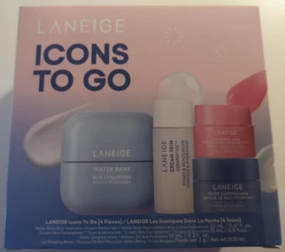 LANEIGE ICONS TO GO 4 SKINCARE KIT GIFT SET WATER BANK CREAM, SLEEPING MASK ETC