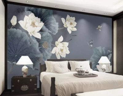 3D Weiß Lotus M00225 Tapete Wandbild Selbstklebend Abnehmbare Aufkleber Romy