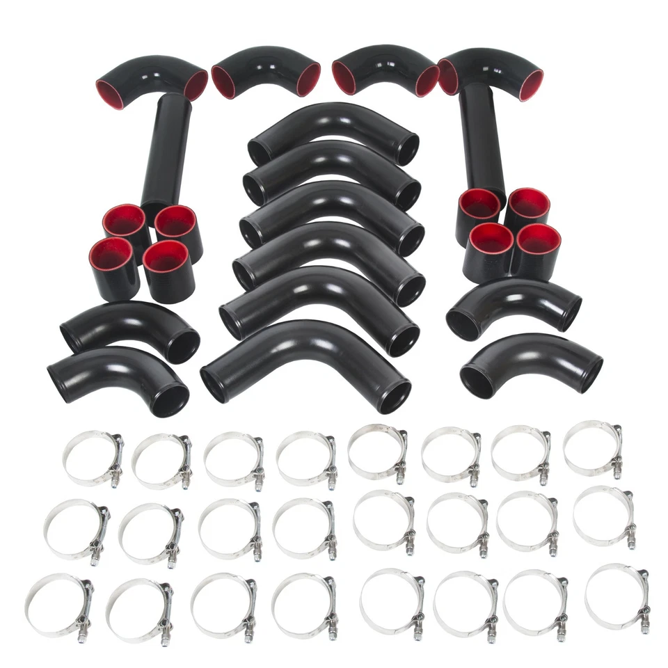 2.5" Inch Universal 12Pcs Black Intercooler Piping Kit+Blk Coupler T-Bolt Clamps - Image 3 of 4