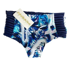 TINIBIKINI Swim Bottoms Size XS High Waist Reversible Navy Blue Floral