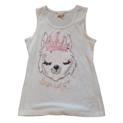 Self Esteem Girls Size Large White I Live Happy Illama Tank Top