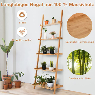 Leiterregal Bambus Standregal Wandlehnregal Standregal mit 5 Offenen  Regalen | eBay.de