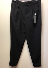 New Nine West Sz 8/29 Charlotte Black Pants X-Pleat Front Crepe Crop Waist 32" 