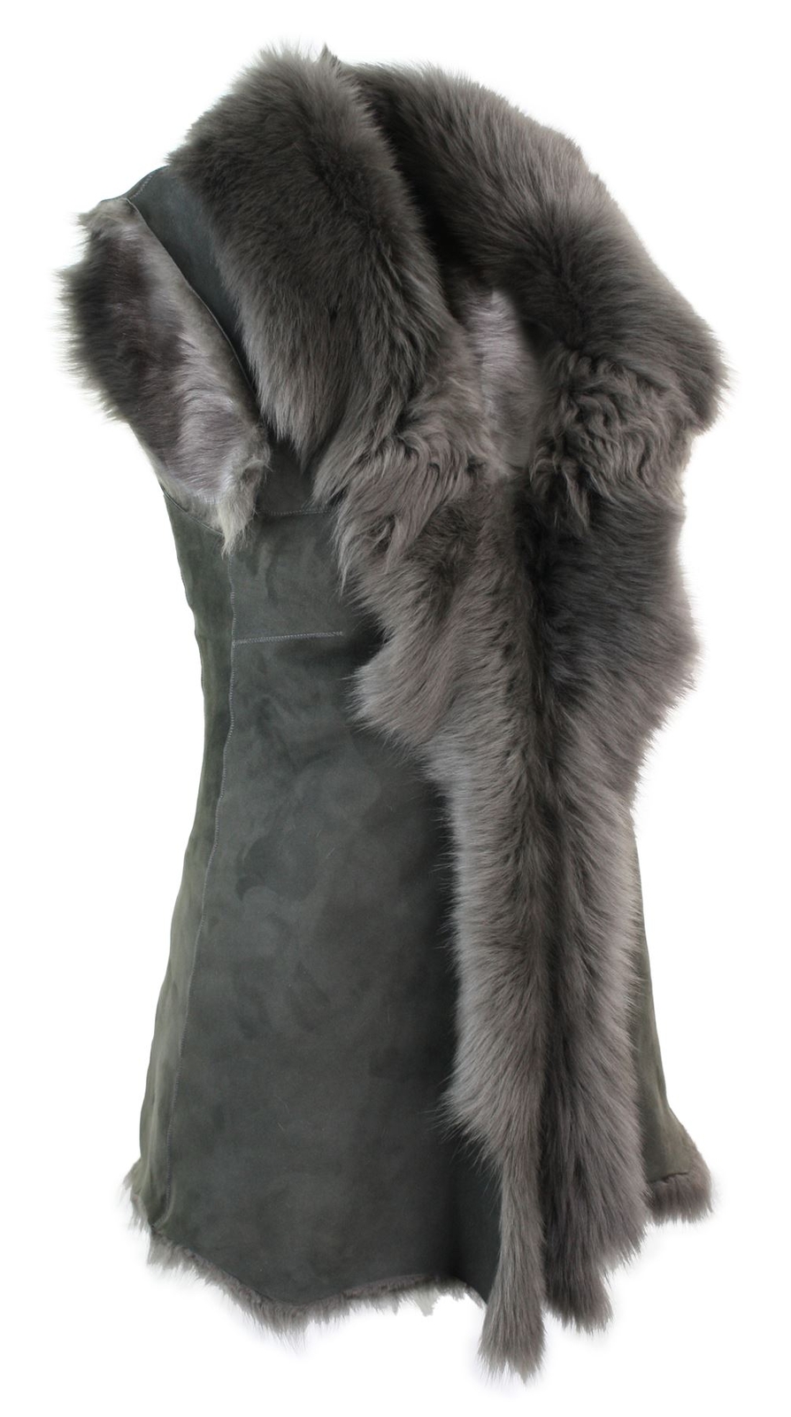 Ladies Real Spanish Toscana Shearling Sheepskin Grey Leather Waistcoat