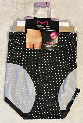 Maidenform ~ 3-Pair Women's Hipsters Underwear Nylon Blend Smooth ~ XL/8 NWT