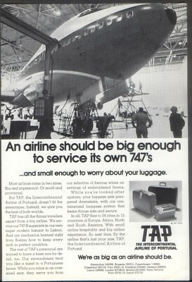 TAP - Portugal's Airline - Original 70er Jahre WERBUNG. Kostenloser UK Versand