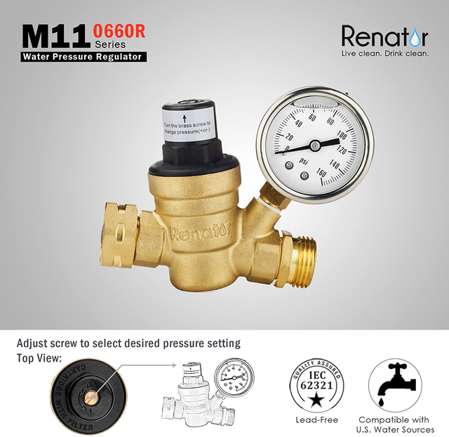 Water Pressure Regulator Valve for Camper rv water connector Brass