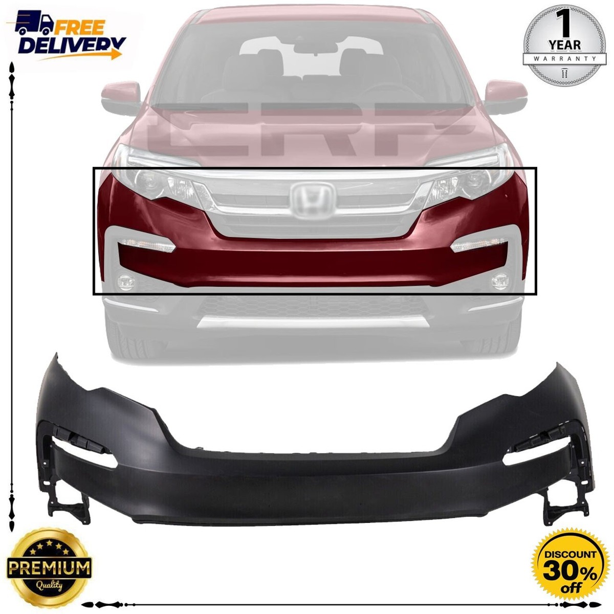 Front Bumper Cover For 2019-2022 Honda Pilot – Direct Replacement By Evan-Fischer, Textured Finish