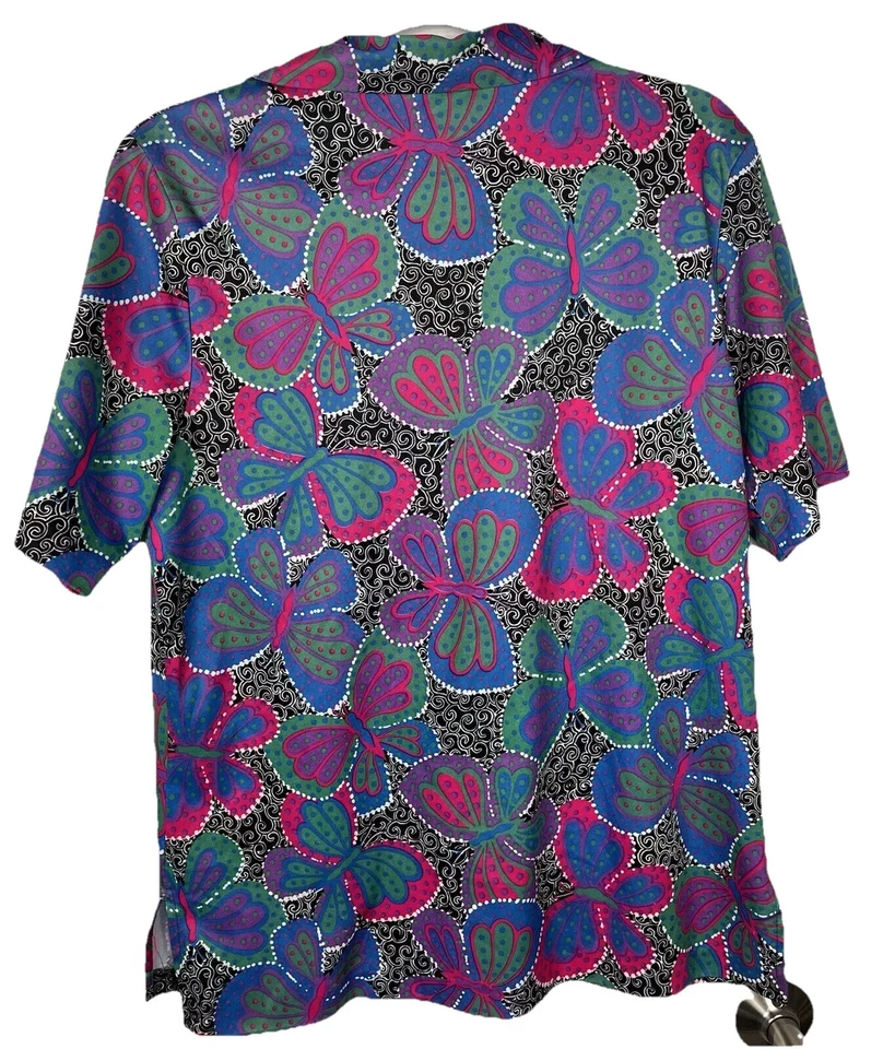 Camisa VERA Vintage Años 70 Neumann Estampado Mariposa Mujer’s Talla 12 Foto 2 de 4