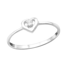 925 Silver Heart Ring Set with Cubic Zirconia Size P  925 Sterling Silver rin...