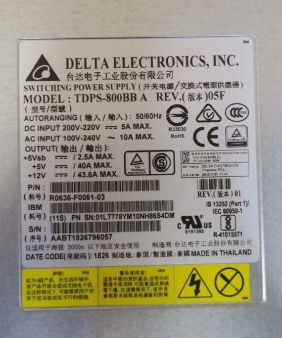 IBM DS8000 System Storage 800W AC Power Supply PSU 01LT778 01LT777 - Image 3 of 4