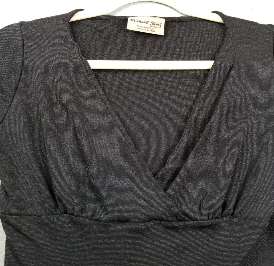 Pullover elástico Michael Stars Top para mujer OS talla única negro manga corta cuello en V Foto 2 de 4