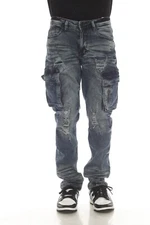 MED WASH CARGO Mens Ripped Skinny Jeans Premium Stretch Denim Jeans | IM