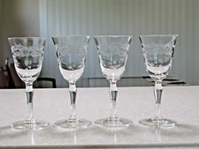 Set of 4 Vintage Etched Cordial Aperitif Glasses from Czech Republic
