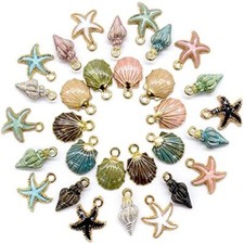 Sea Shell Starfish Charms - Ocean Theme Alloy Pendants DIY Jewelry Making 10pcs