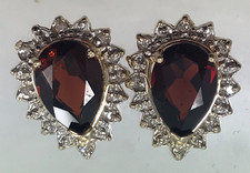 14 karat GARNET DIAMOND stud earrings 14K gold pear shape GARNET post earrings