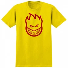 Spitfire Wheels BIGHEAD LOGO Skateboard T Shirt YELLOW w/RED Print