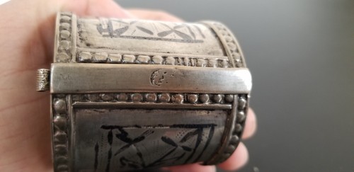 Palestinian antique Silver Niello Armenians Tribal Cuff Bracelet handmade 72 G - Picture 7 of 11
