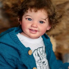 28" Reborn Baby Doll Cute Finished Toddler Boy Short Curly Hair Cloth Body Gift
