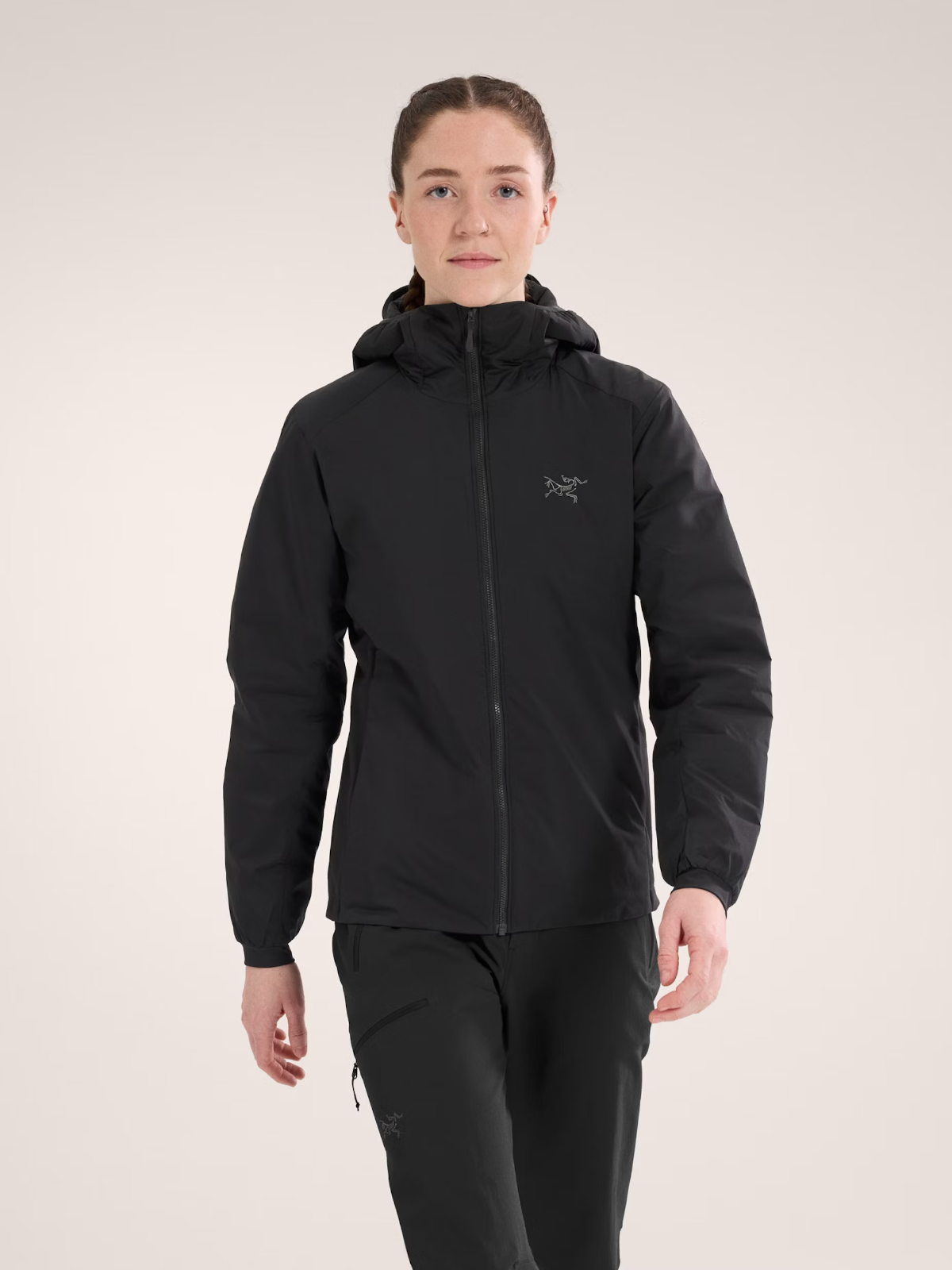 ARC'TERYX ATOM HOODY GIACCA NERA ZIP CON CAPPUCCIO TASCHE A CONCHIGLIA DONNA TAGLIA XL NUOVA