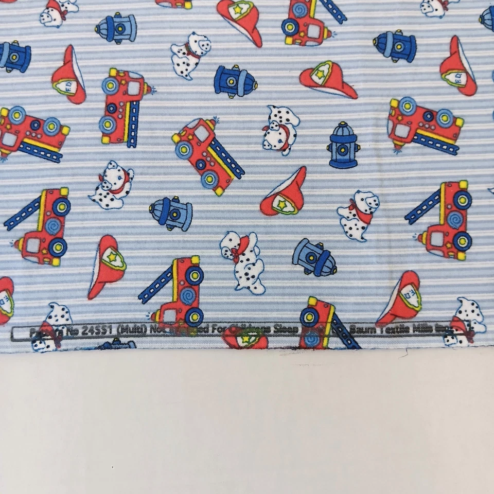 Baum Textile Mills Blue Stripe Firetruck Cotton Flannel Fabric 1yd-13" x 45" - Image 4 of 4