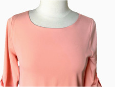 EVERLY Womens S Shift Dress Peach Color Fully Lined Round Neck Elbow Sleeves USA