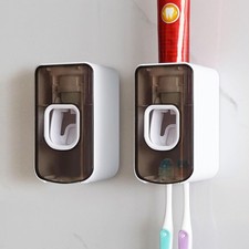 2 Slot Toothbrush Holder and Toothpaste Dispenser Wall Mounted, Automatic