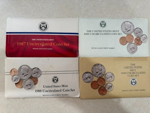 Lot of 4 1987-1990 US Uncirculated Coin Sets w/ P&D Mint Marks COA OGP (L101)