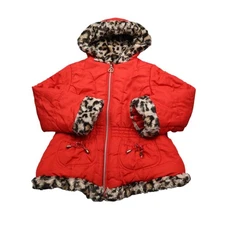 Pistachio Jacket Girls L 6X Red Faux Fur Hooded Full Zip Long Sleeve Pockets