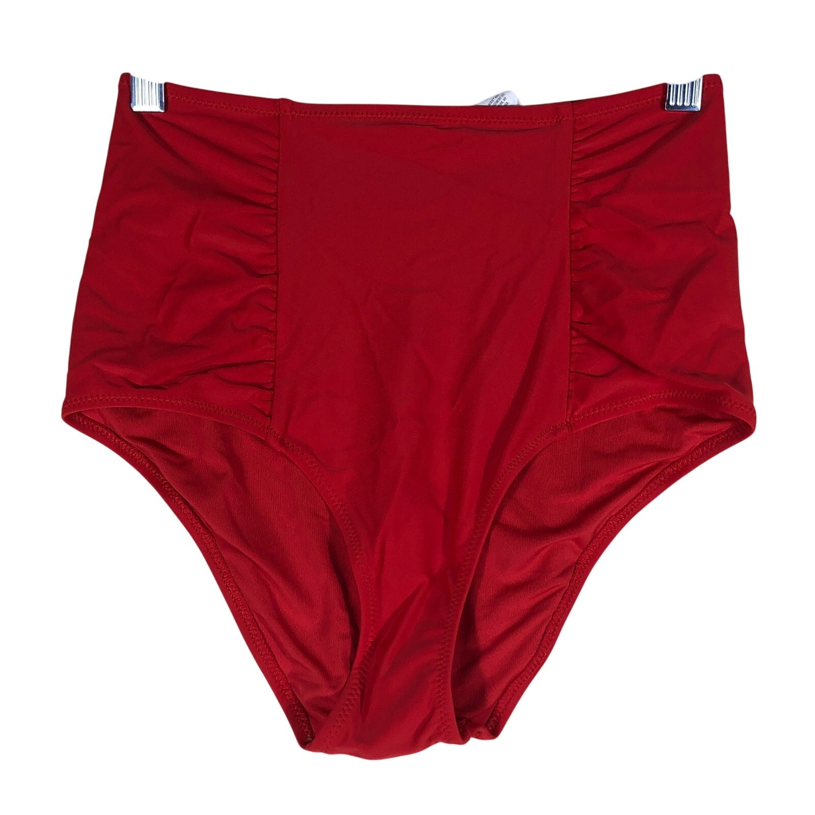 Aerie High Waisted Full Coverage Bikini Bottom Size Small Chilly Red Ruched NWT