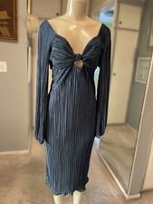 NWT Baltic Born Pleated Sz Sm Dress in Peacock Teal Long Sleeve Midi Tie Back