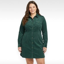 Free People Dynamite Corduroy Mini Shirt Dress | Pine Green | Size XL