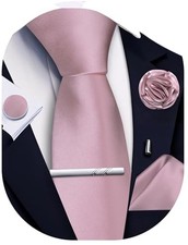 Solid Color Ties for Men Silk Satin Necktie and Pocket Square Dusty Pink