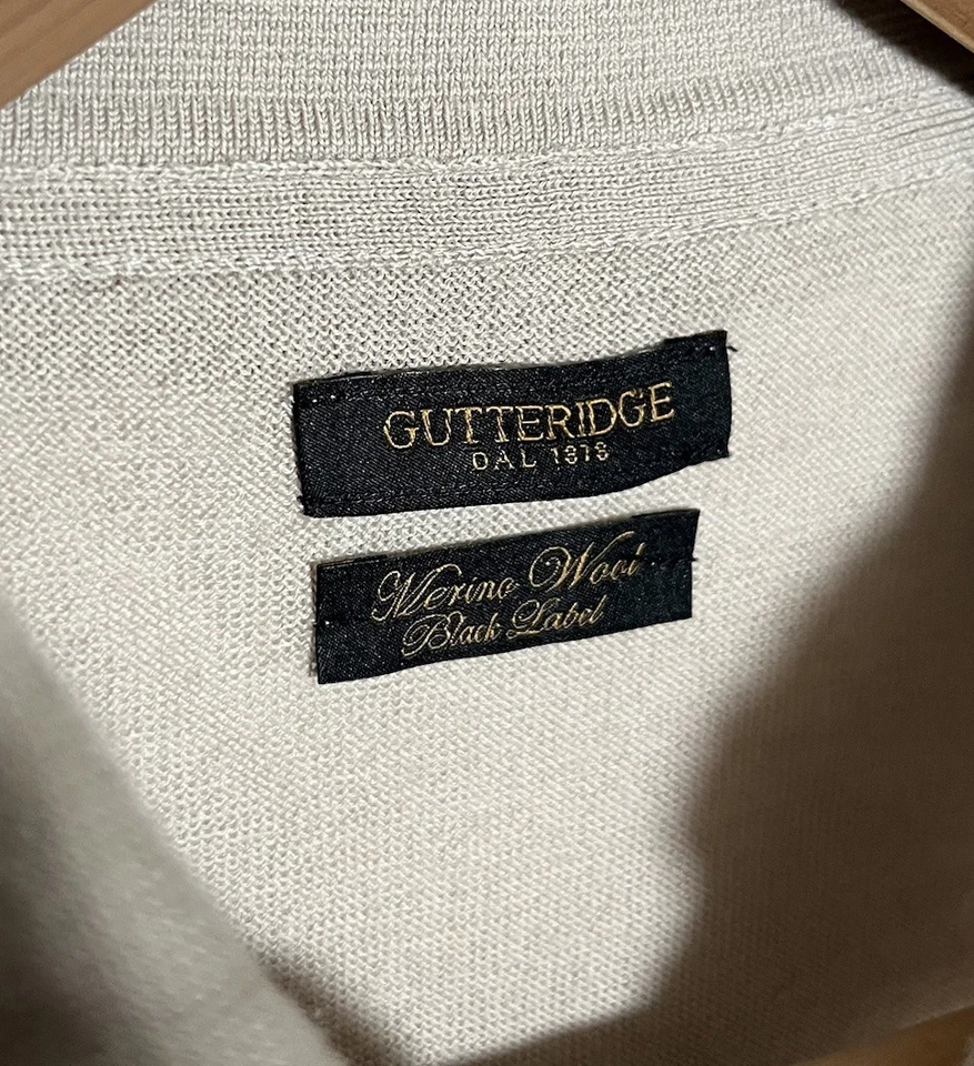 Camisa masculina manga longa Gutteridge 1818 bege bronzeado pura lã merino botão frontal M - Imagem 3 de 4