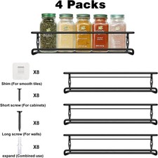4 Packs Kitchen Spice Rack Organizer Storage Shelf Cabinet Jar Holder Wall Mount