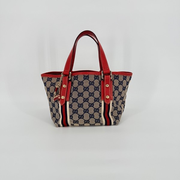 Gucci Jolicoeur Mini Tote Bag Small Red GG Monogram Canvas Web Stripe Luxury