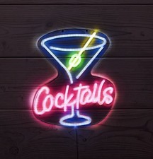 Cocktail Neon Led Light Wall Sign Garden Outdoor Decor Solar Powered Dual Light