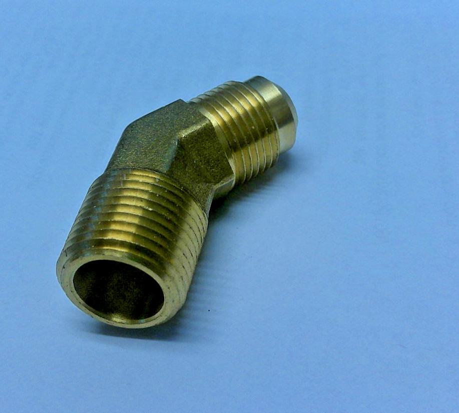 Brass Fitting 1/2" Male Flare x 1/2" Male NPTF 45º Elbow Forged