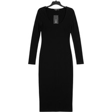 Fashion Nova Your Needs Met Long Sleeve Midi Dress Black Large Bodycon Scoop NWT