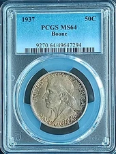 1937 50 Cents Boone , PCGS  MS 64 , nice silver coin         # 2039,#67-07