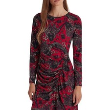 Ralph Lauren size 10 Red & Black Paisley Ruched Dress | Excellent Condition